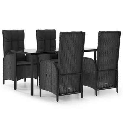 Set da Pranzo da Giardino 5 pz Nero con Cuscini in Polyrattan - homemem39