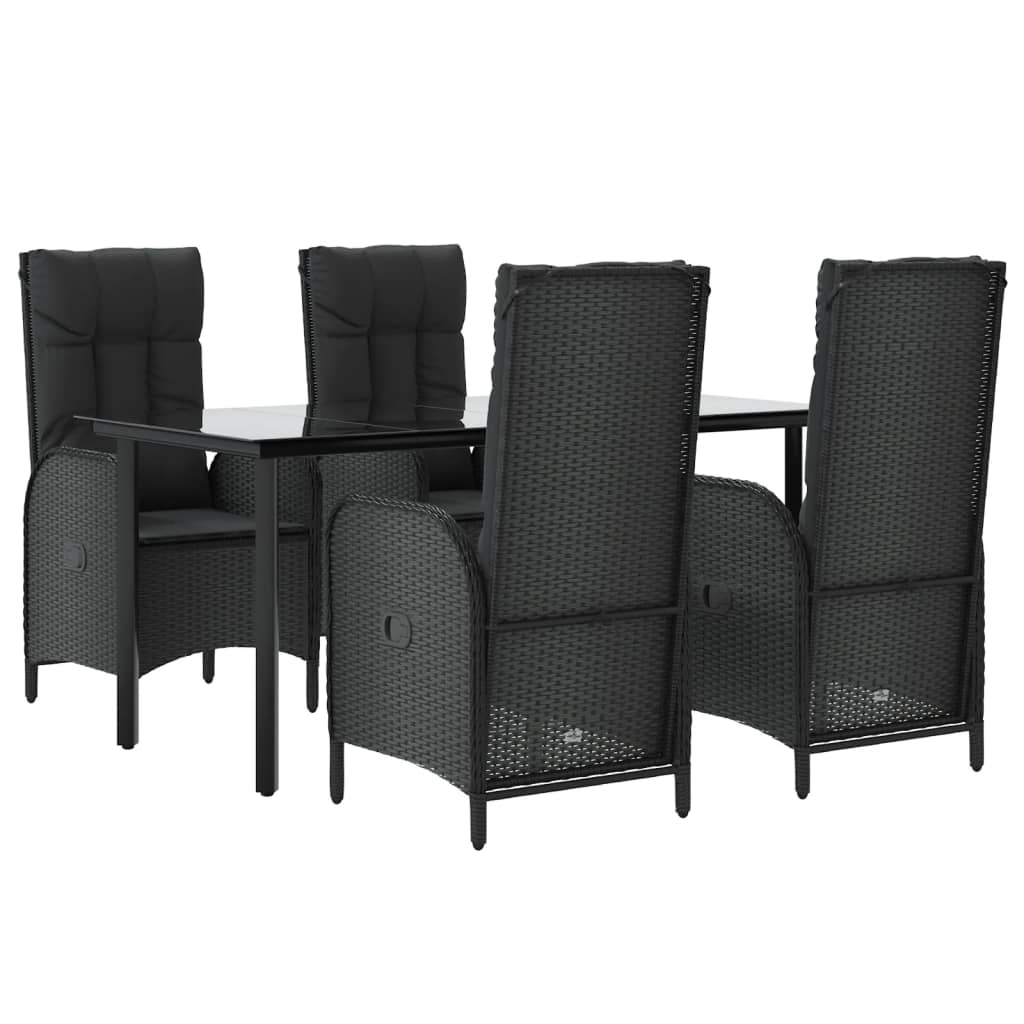 Set da Pranzo da Giardino 5 pz Nero con Cuscini in Polyrattan | homemem39