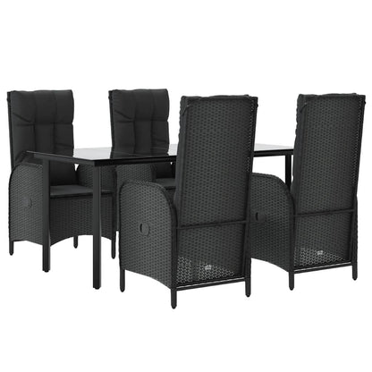 Set da Pranzo da Giardino 5 pz Nero con Cuscini in Polyrattan | homemem39