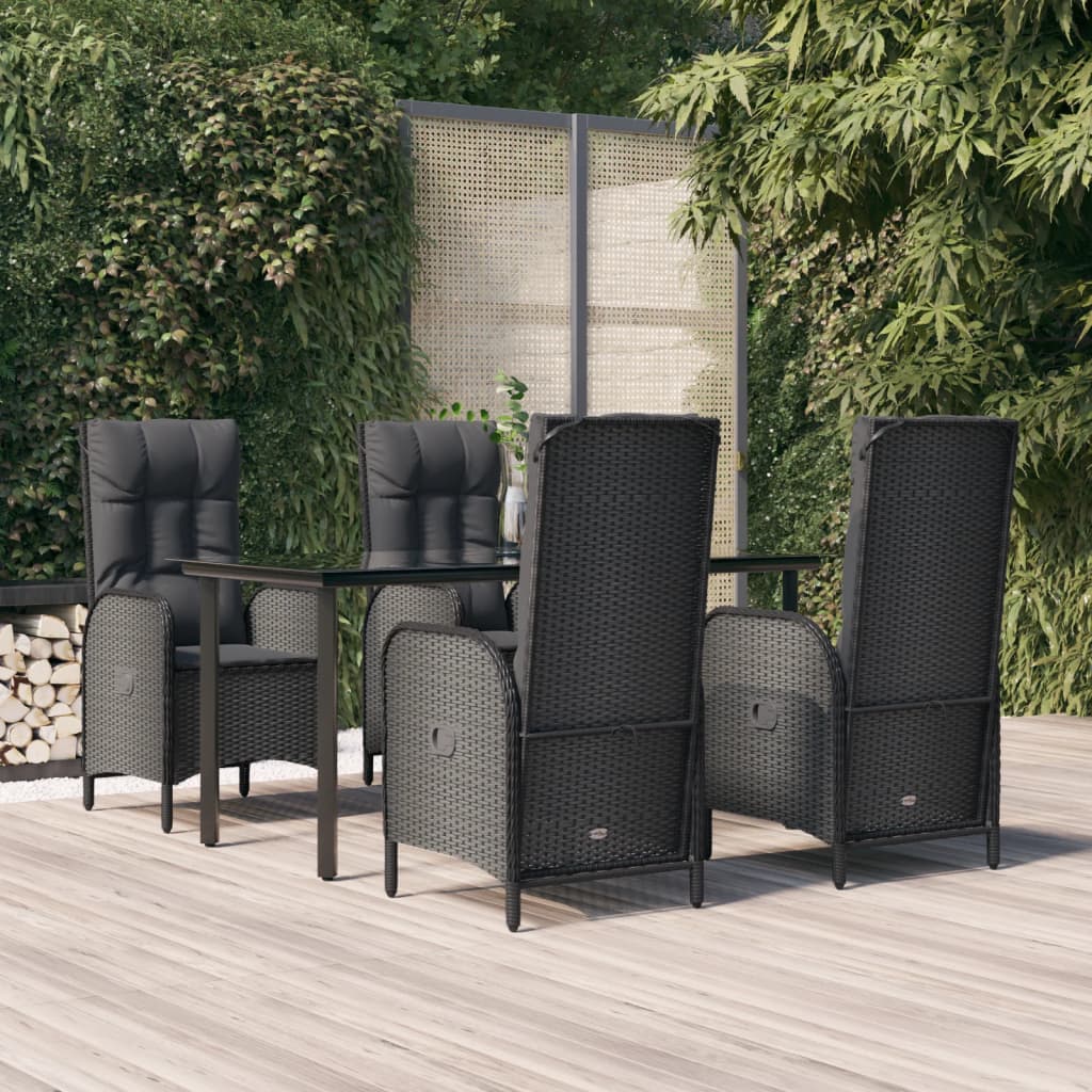 Set da Pranzo da Giardino 5 pz Nero con Cuscini in Polyrattan | homemem39