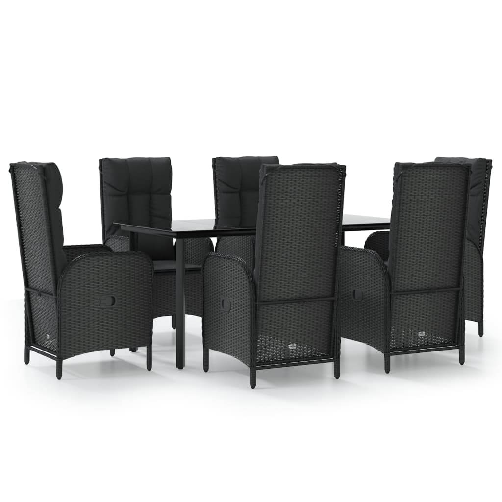 Set da Pranzo da Giardino 7 pz Nero con Cuscini in Polyrattan | homemem39