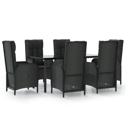 Set da Pranzo da Giardino 7 pz Nero con Cuscini in Polyrattan | homemem39