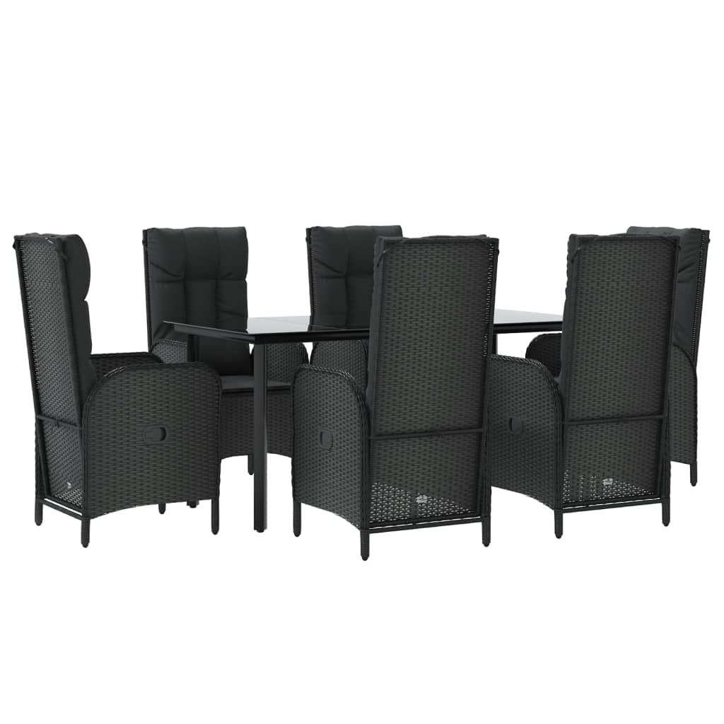 Set da Pranzo da Giardino 7 pz Nero con Cuscini in Polyrattan - homemem39