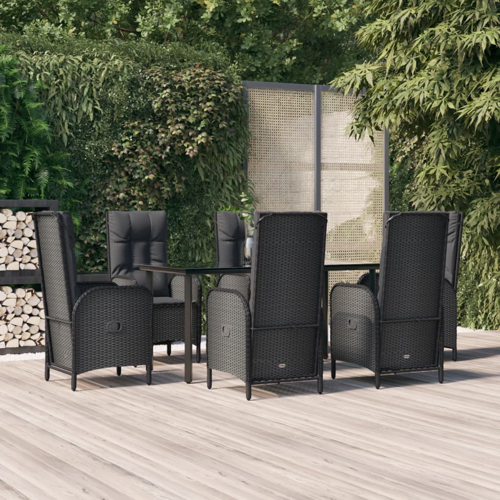 Set da Pranzo da Giardino 7 pz Nero con Cuscini in Polyrattan | homemem39
