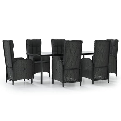 Set da Pranzo da Giardino 7 pz Nero con Cuscini in Polyrattan | homemem39