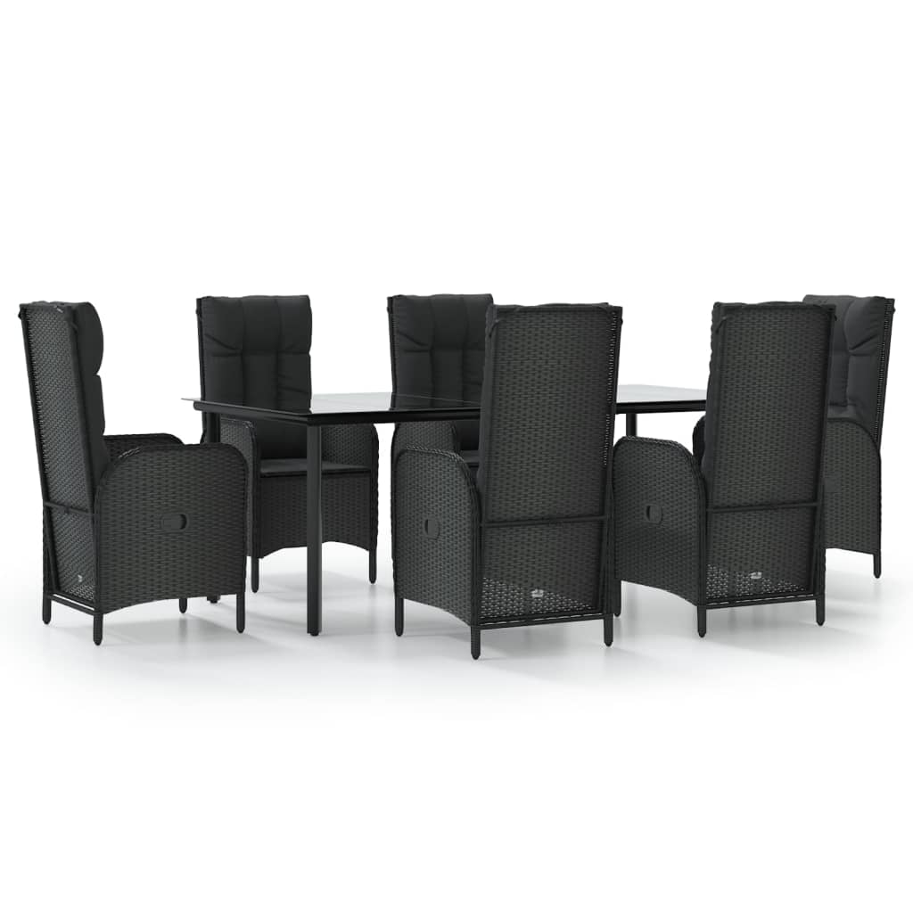 Set da Pranzo da Giardino 7 pz Nero con Cuscini in Polyrattan - homemem39