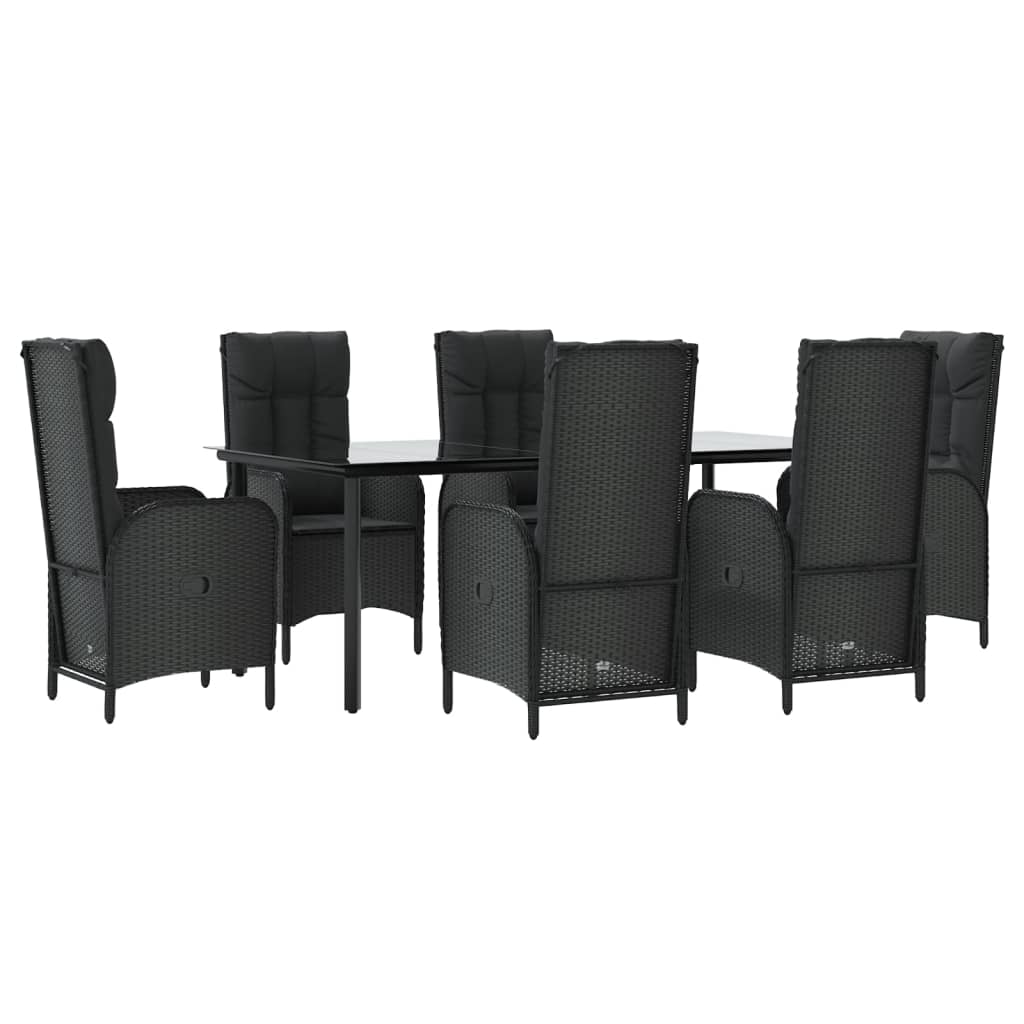 Set da Pranzo da Giardino 7 pz Nero con Cuscini in Polyrattan | homemem39