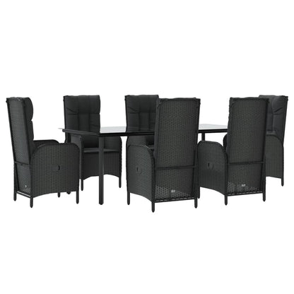 Set da Pranzo da Giardino 7 pz Nero con Cuscini in Polyrattan | homemem39