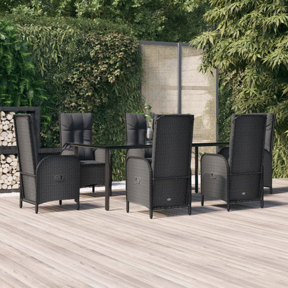 Set da Pranzo da Giardino 7 pz Nero con Cuscini in Polyrattan | homemem39