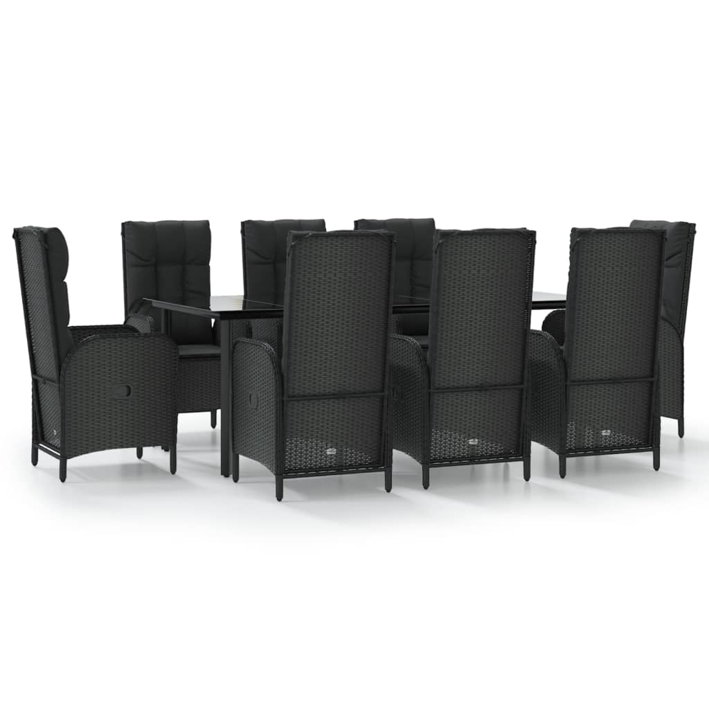 Set da Pranzo da Giardino 9 pz con Cuscini Nero in Polyrattan - homemem39