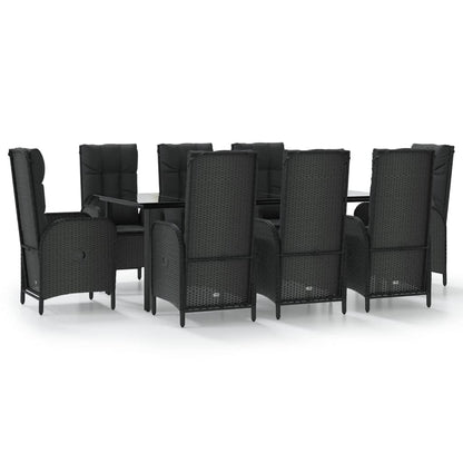 Set da Pranzo da Giardino 9 pz con Cuscini Nero in Polyrattan - homemem39