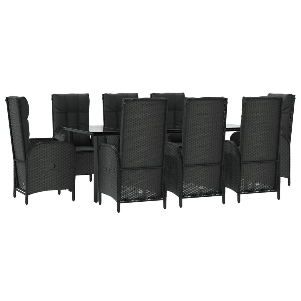 Set da Pranzo da Giardino 9 pz con Cuscini Nero in Polyrattan - homemem39