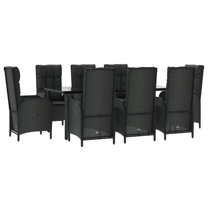 Set da Pranzo da Giardino 9 pz con Cuscini Nero in Polyrattan - homemem39
