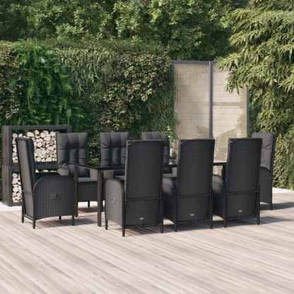 Set da Pranzo da Giardino 9 pz con Cuscini Nero in Polyrattan | homemem39