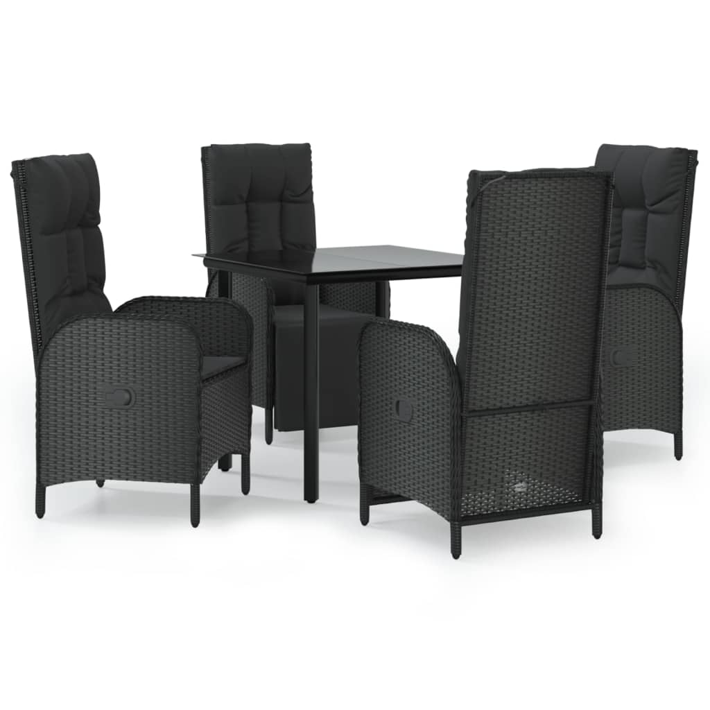 Set da Pranzo da Giardino 5 pz Nero con Cuscini in Polyrattan - homemem39