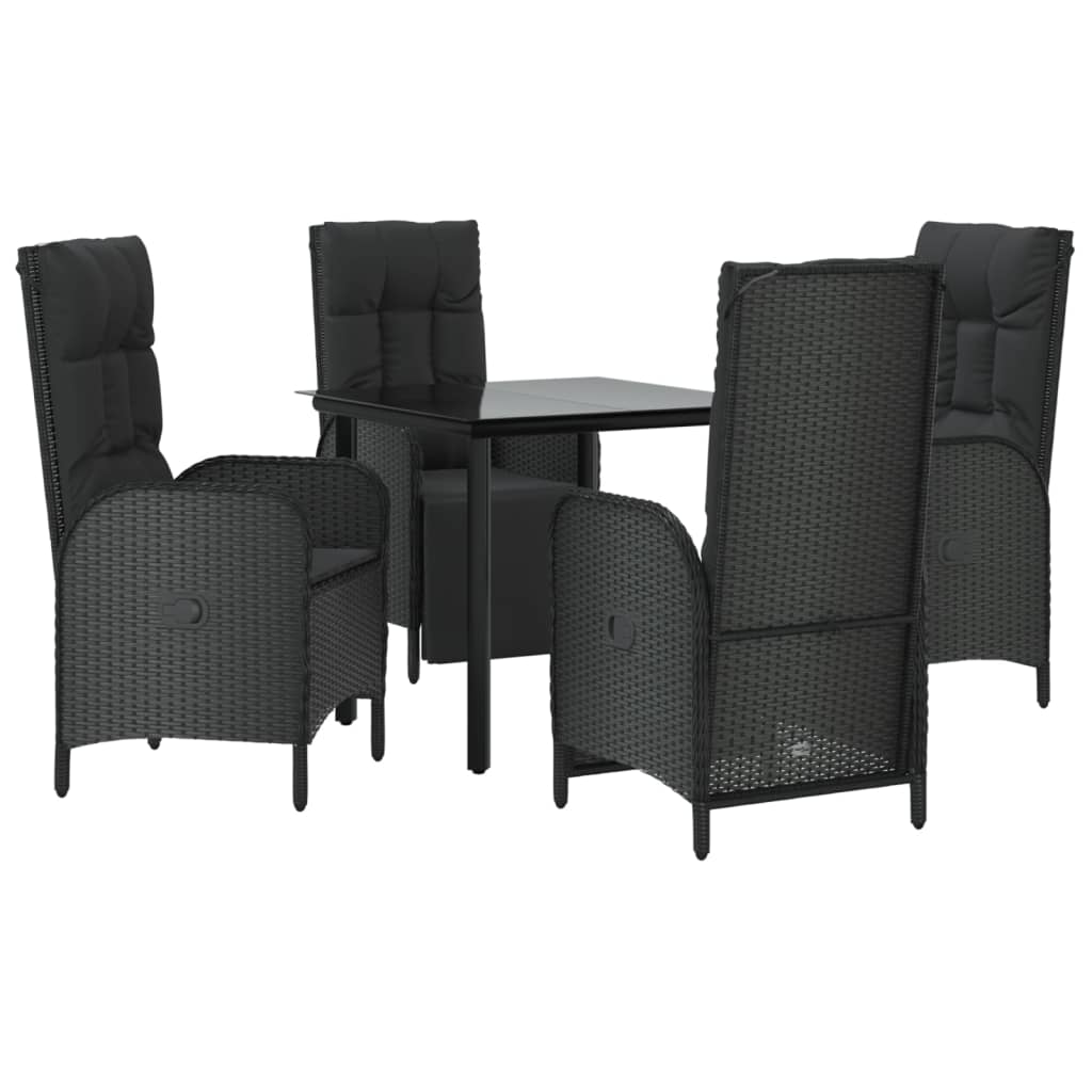 Set da Pranzo da Giardino 5 pz Nero con Cuscini in Polyrattan | homemem39