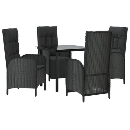 Set da Pranzo da Giardino 5 pz Nero con Cuscini in Polyrattan - homemem39