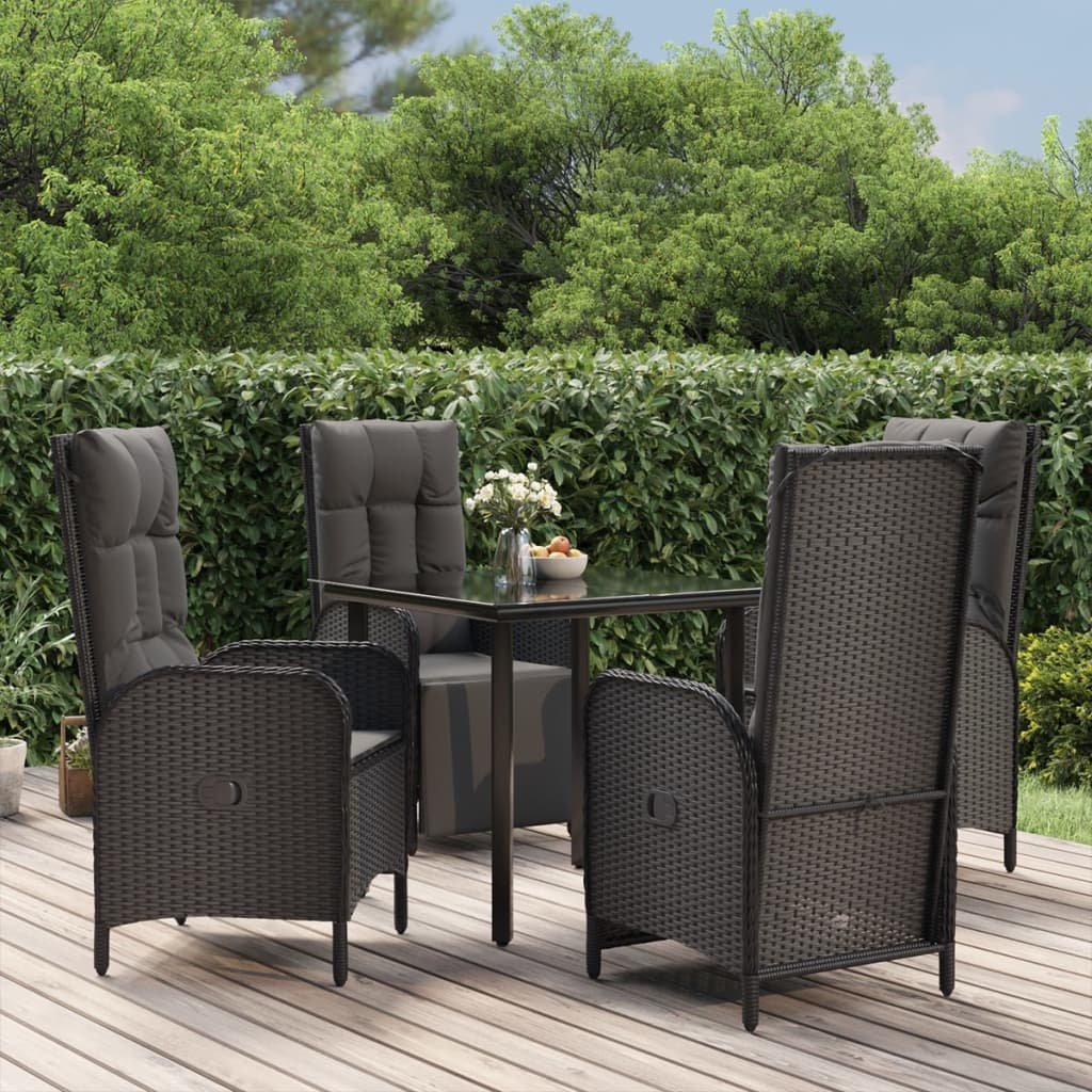 Set da Pranzo da Giardino 5 pz Nero con Cuscini in Polyrattan | homemem39