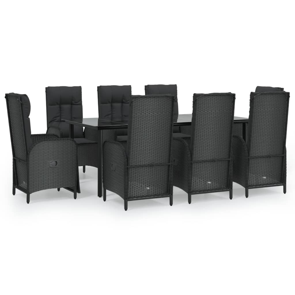 Set da Pranzo da Giardino 9 pz con Cuscini Nero in Polyrattan - homemem39