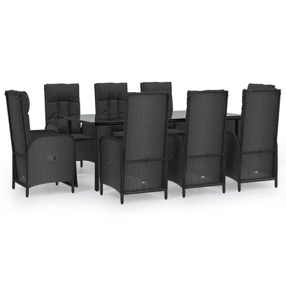 Set da Pranzo da Giardino 9 pz con Cuscini Nero in Polyrattan - homemem39
