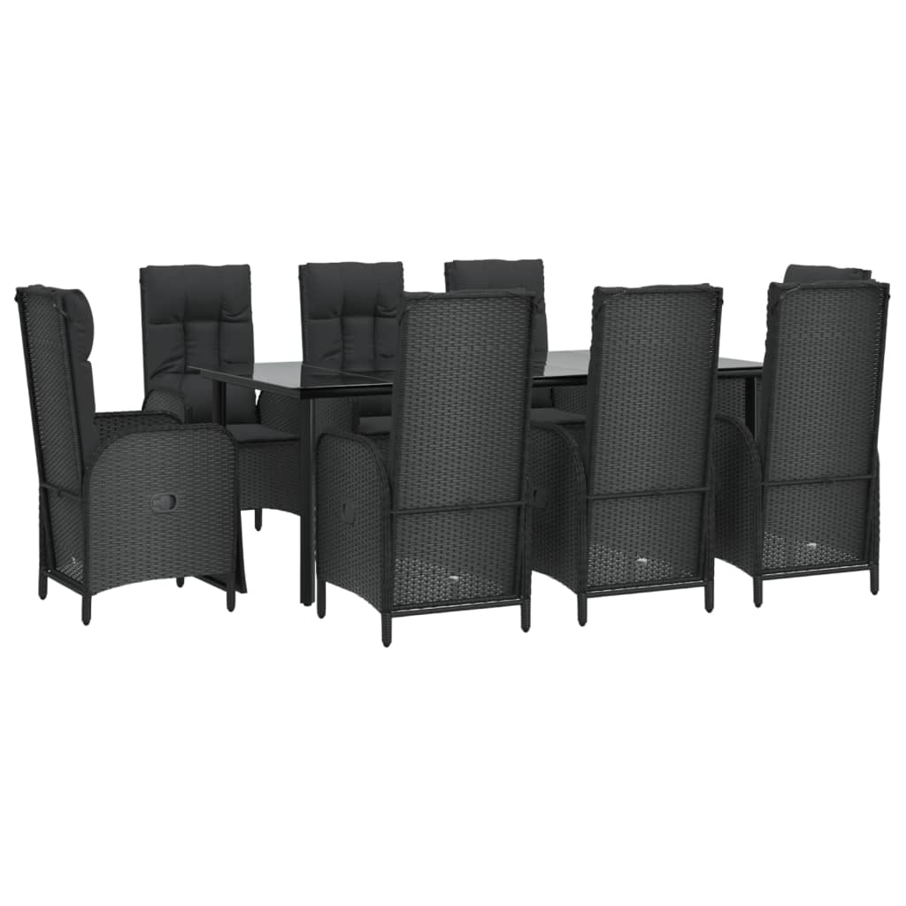 Set da Pranzo da Giardino 9 pz con Cuscini Nero in Polyrattan | homemem39