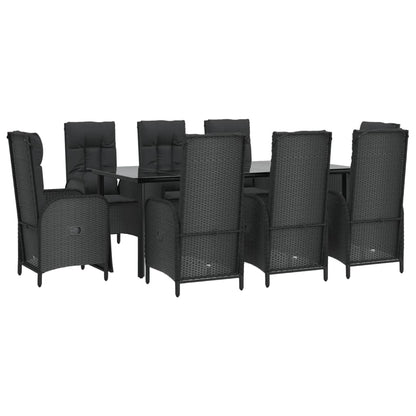 Set da Pranzo da Giardino 9 pz con Cuscini Nero in Polyrattan - homemem39