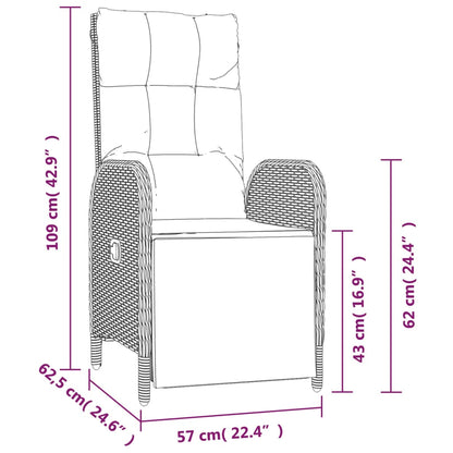 Set da Pranzo da Giardino 9 pz con Cuscini Nero in Polyrattan | homemem39