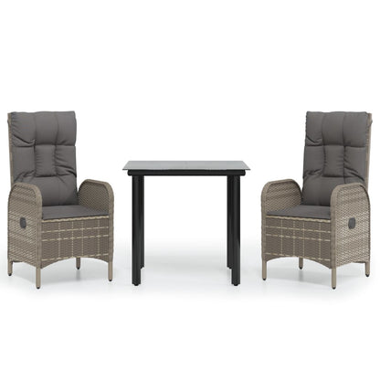 Set Salotto Giardino 3 pz con Cuscini Nero e Grigio Polyrattan