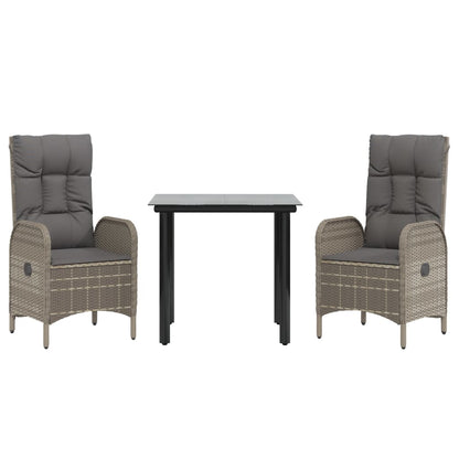 Set Salotto Giardino 3 pz con Cuscini Nero e Grigio Polyrattan