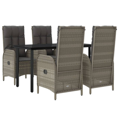 Set da Pranzo Giardino 5pz Nero e Grigio con Cuscini Polyrattan