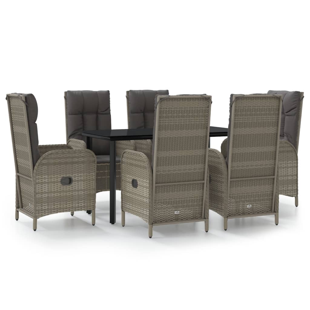 Set da Pranzo Giardino 7pz Nero e Grigio con Cuscini Polyrattan | homemem39