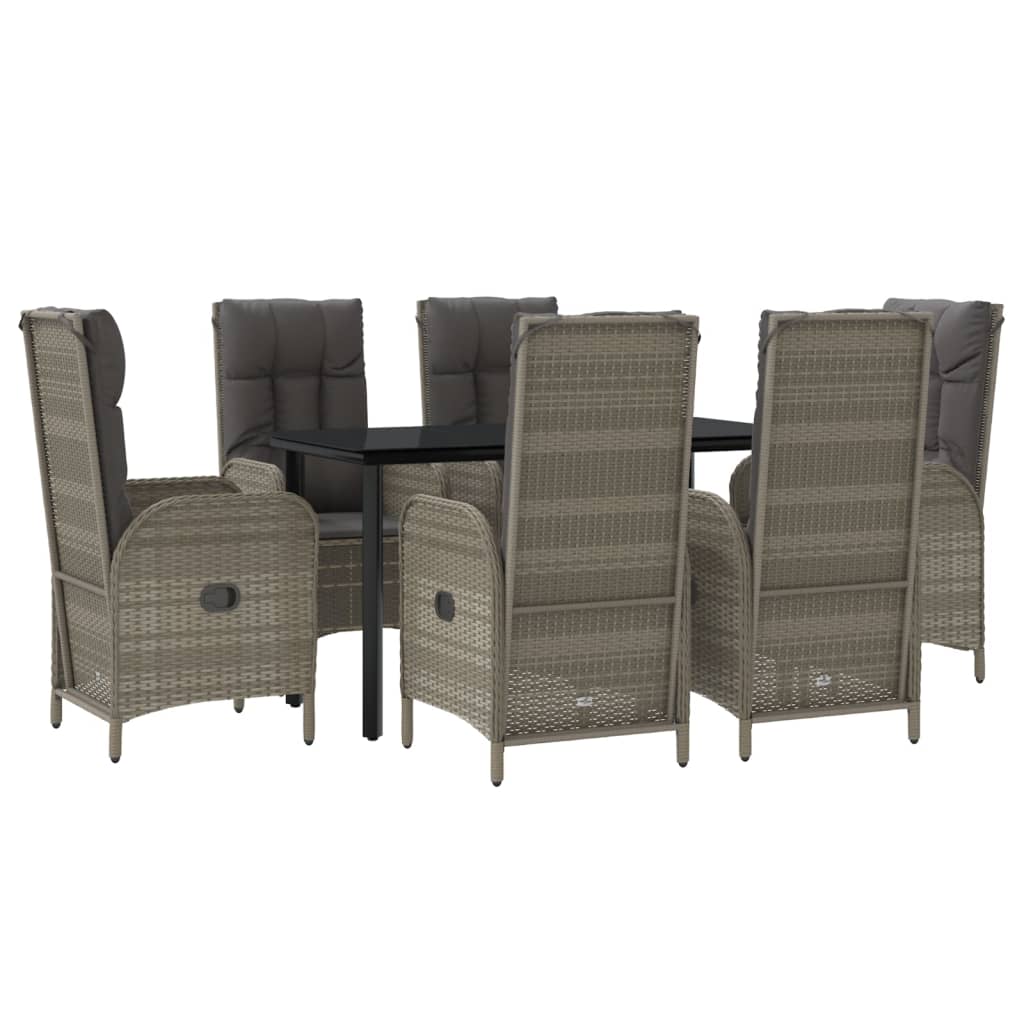 Set da Pranzo Giardino 7pz Nero e Grigio con Cuscini Polyrattan | homemem39