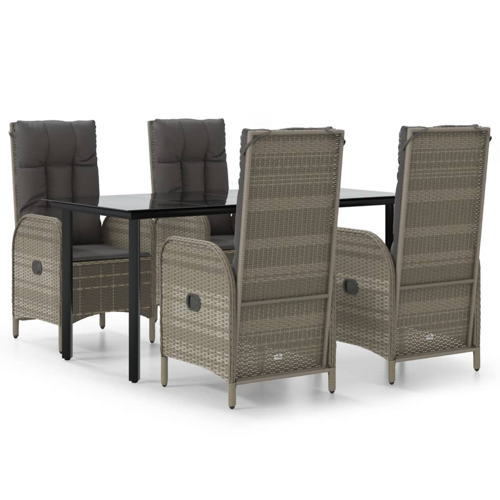 Set da Pranzo Giardino 5pz Nero e Grigio con Cuscini Polyrattan | homemem39