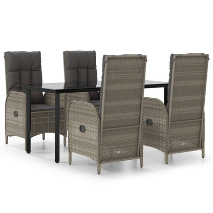 Set da Pranzo Giardino 5pz Nero e Grigio con Cuscini Polyrattan | homemem39
