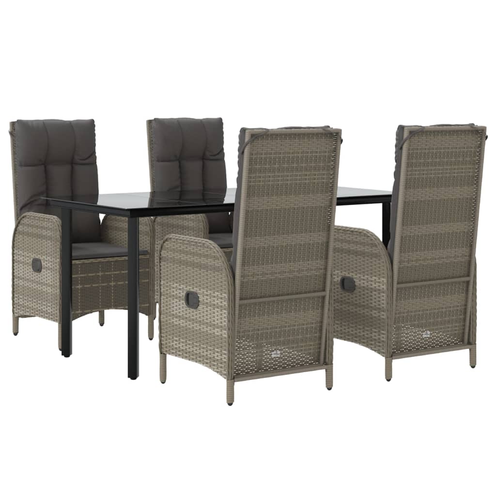 Set da Pranzo Giardino 5pz Nero e Grigio con Cuscini Polyrattan - homemem39