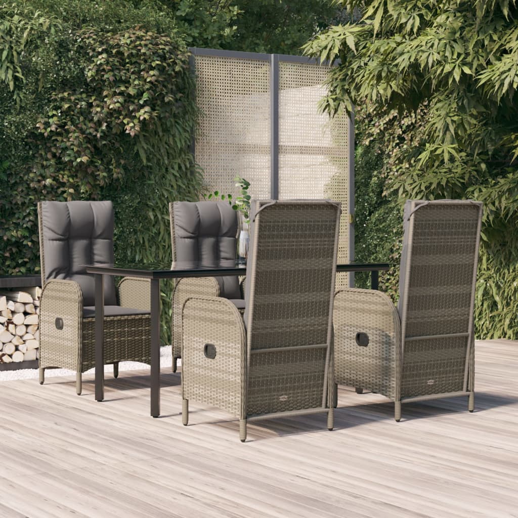 Set da Pranzo Giardino 5pz Nero e Grigio con Cuscini Polyrattan - homemem39