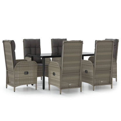 Set da Pranzo Giardino 7pz Nero e Grigio con Cuscini Polyrattan | homemem39