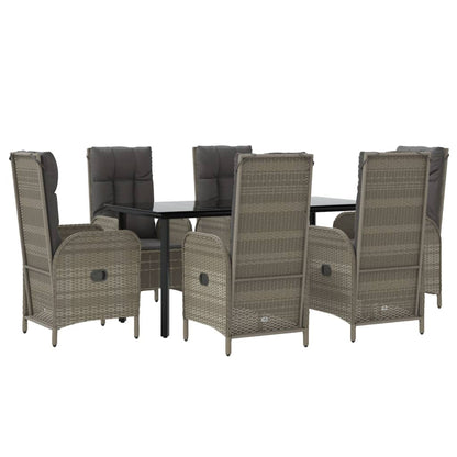 Set da Pranzo Giardino 7pz Nero e Grigio con Cuscini Polyrattan | homemem39