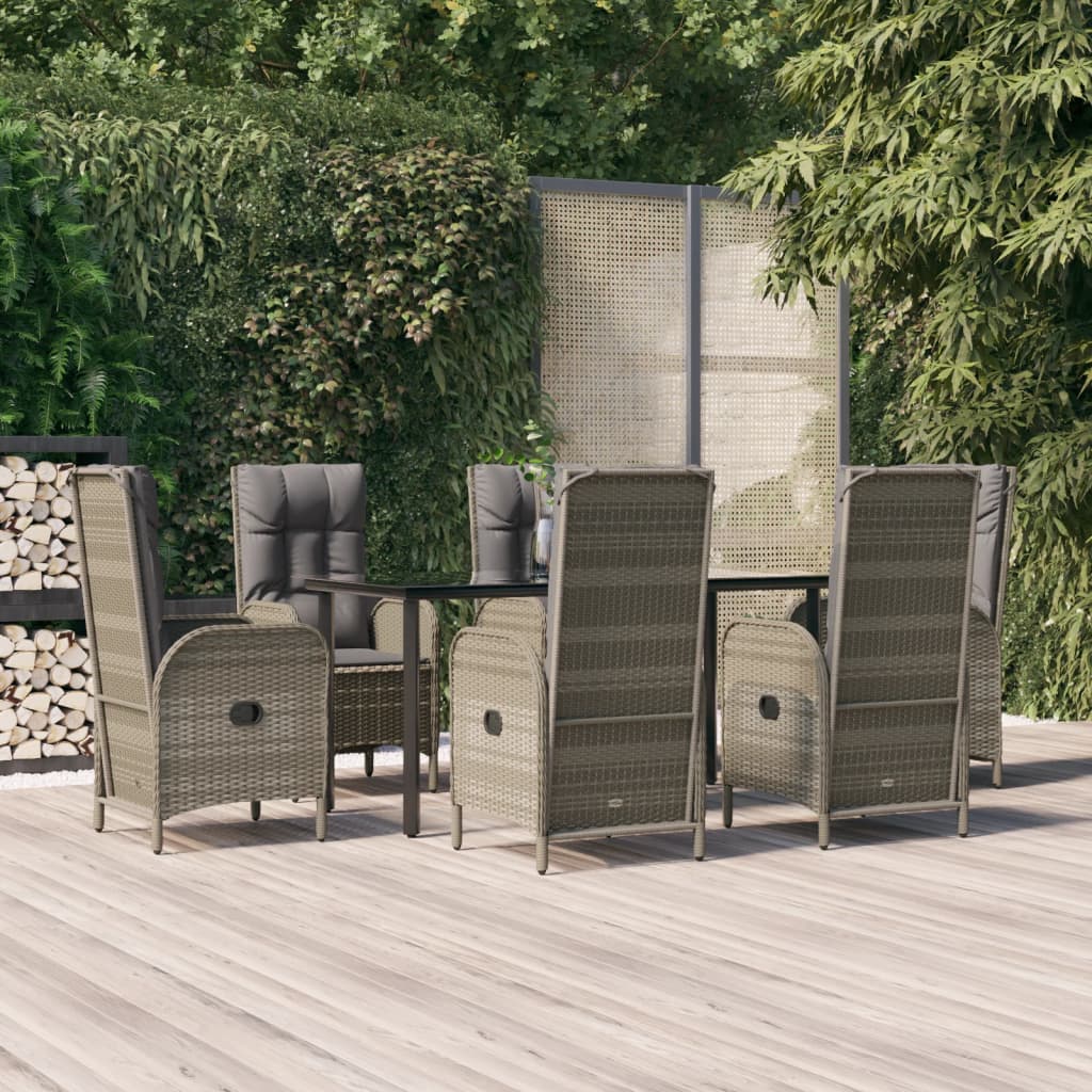 Set da Pranzo Giardino 7pz Nero e Grigio con Cuscini Polyrattan - homemem39