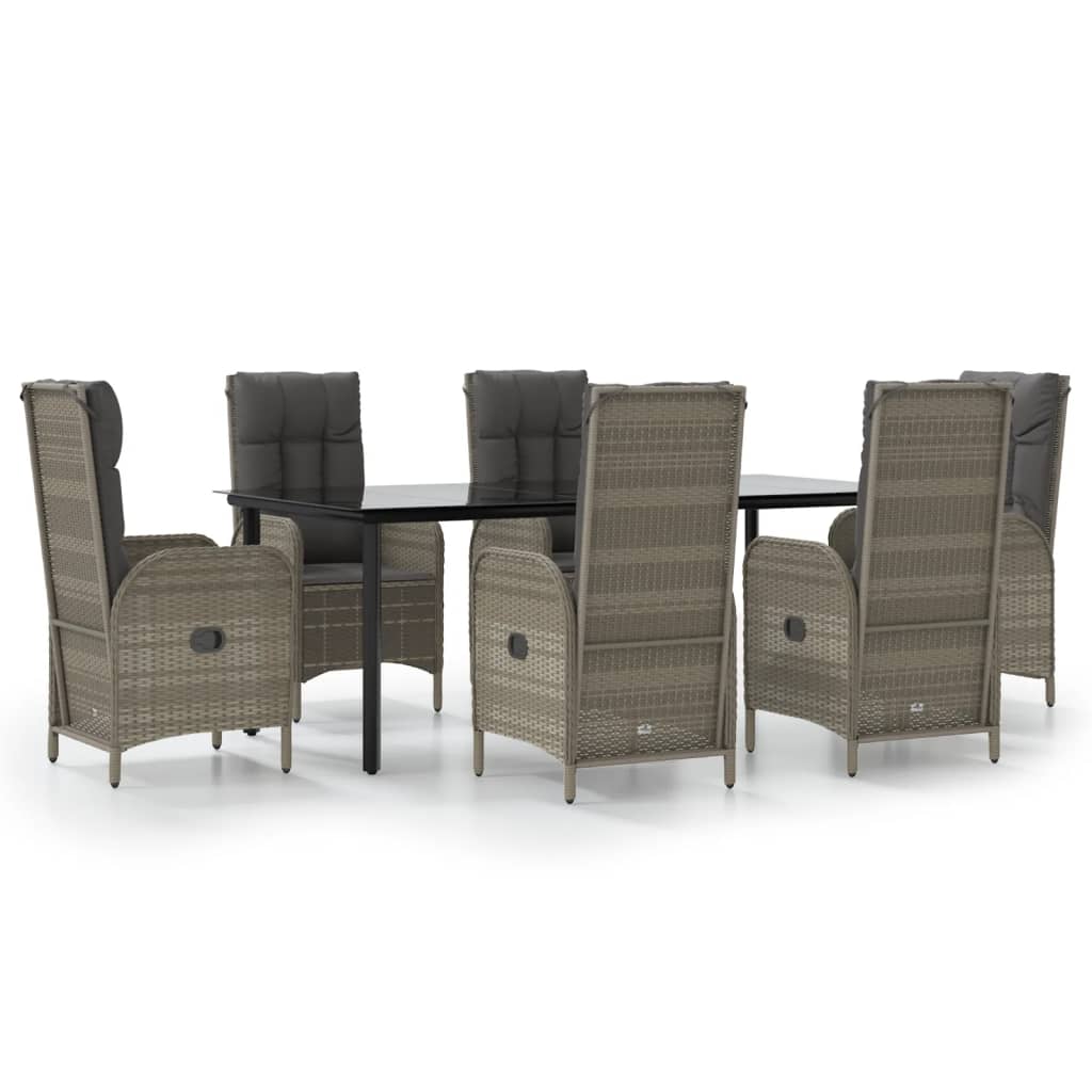 Set da Pranzo Giardino 7pz Nero e Grigio con Cuscini Polyrattan - homemem39