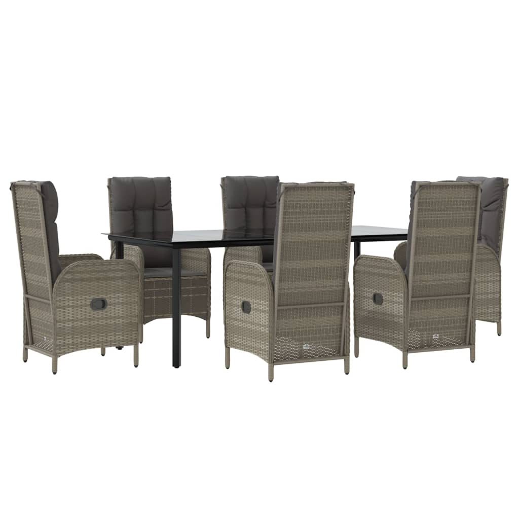 Set da Pranzo Giardino 7pz Nero e Grigio con Cuscini Polyrattan - homemem39
