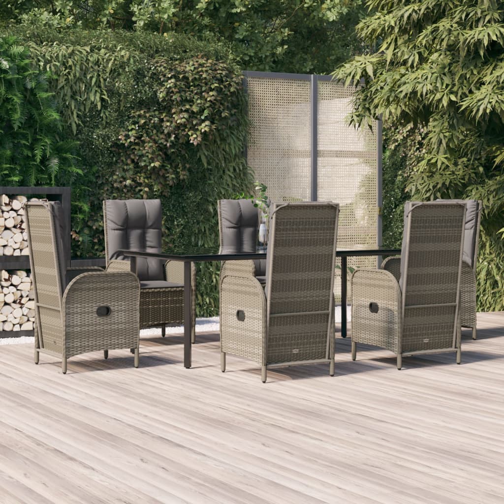Set da Pranzo Giardino 7pz Nero e Grigio con Cuscini Polyrattan - homemem39