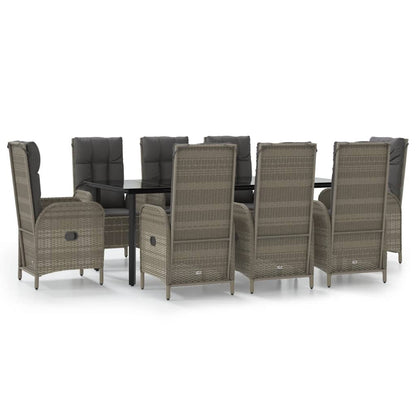 Set da Pranzo Giardino 9pz con Cuscini Nero e Grigio Polyrattan | homemem39