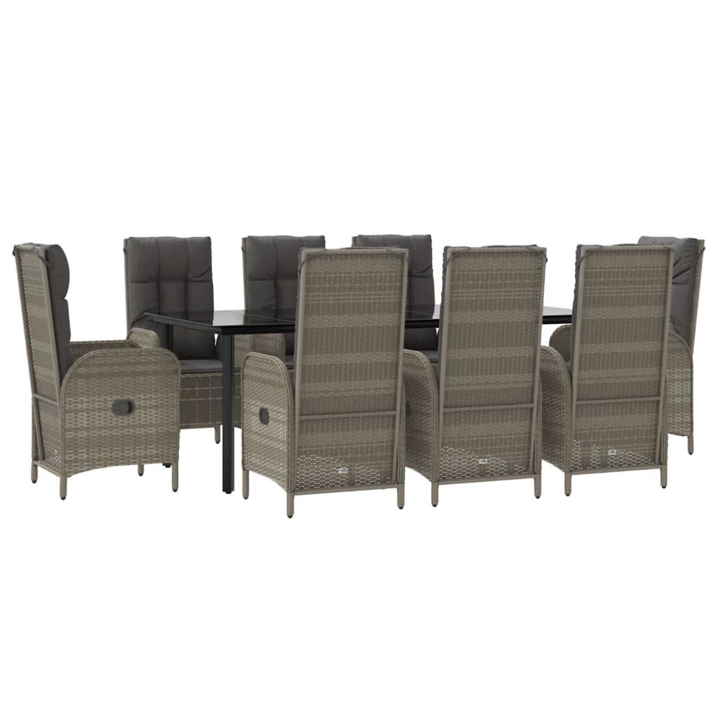 Set da Pranzo Giardino 9pz con Cuscini Nero e Grigio Polyrattan - homemem39