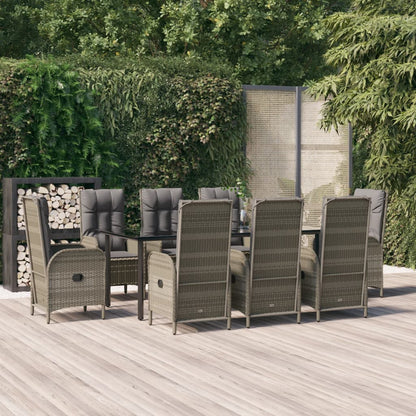 Set da Pranzo Giardino 9pz con Cuscini Nero e Grigio Polyrattan | homemem39