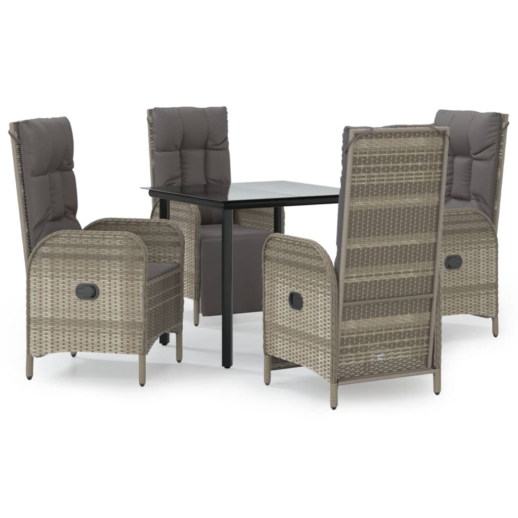Set da Pranzo Giardino 5pz Nero e Grigio con Cuscini Polyrattan | homemem39