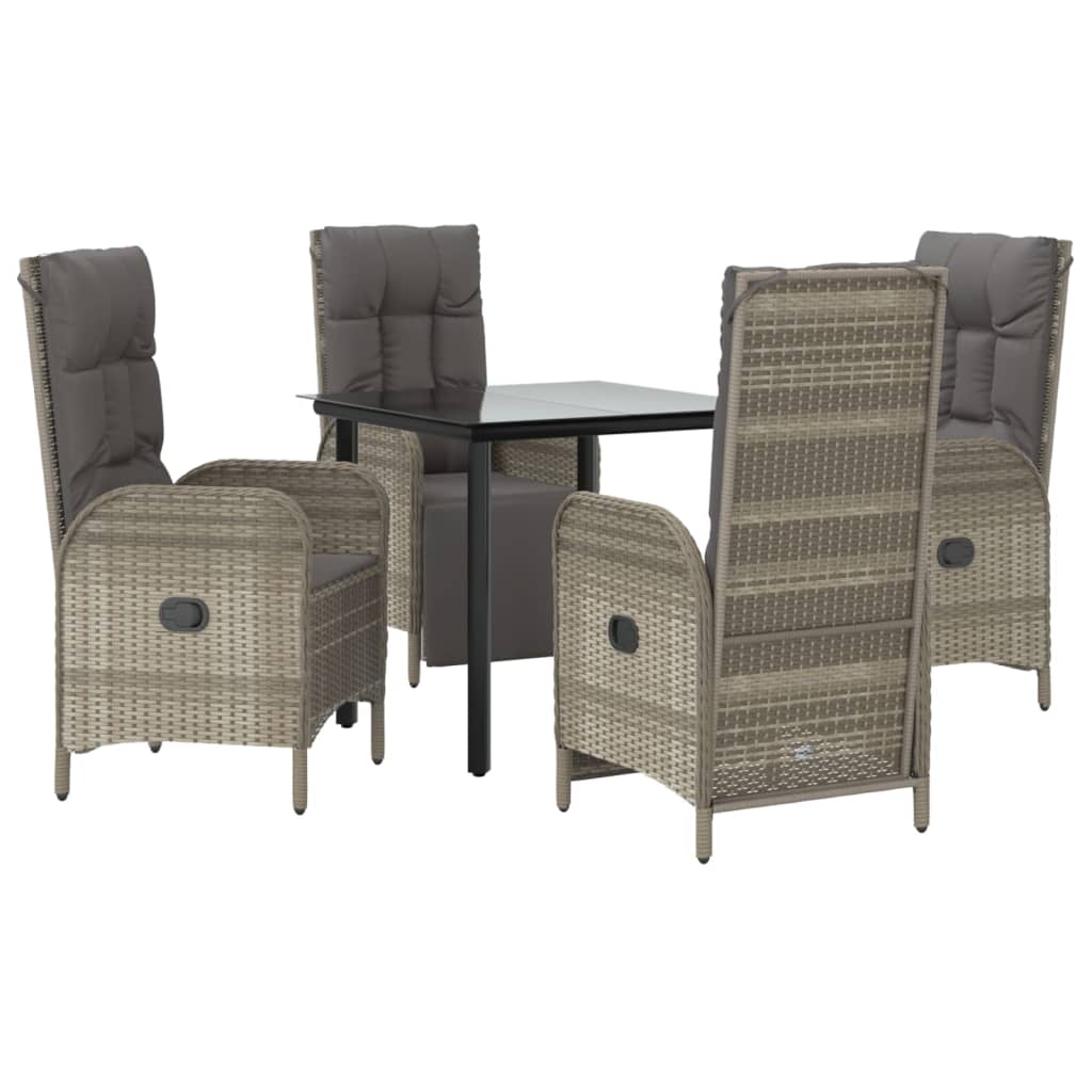 Set da Pranzo Giardino 5pz Nero e Grigio con Cuscini Polyrattan - homemem39