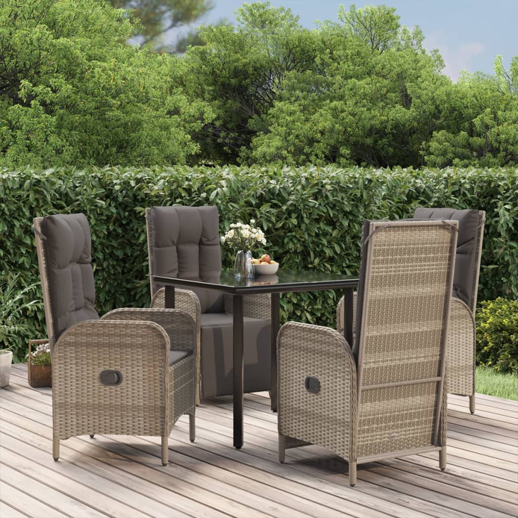 Set da Pranzo Giardino 5pz Nero e Grigio con Cuscini Polyrattan | homemem39