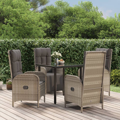 Set da Pranzo Giardino 5pz Nero e Grigio con Cuscini Polyrattan | homemem39