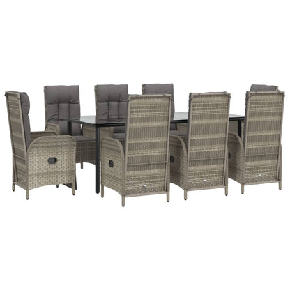 Set da Pranzo Giardino 9pz con Cuscini Nero e Grigio Polyrattan - homemem39